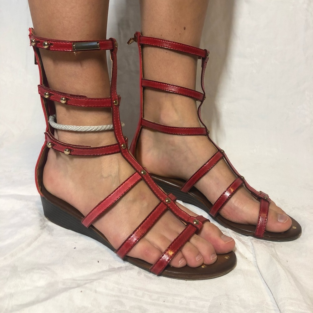 Red gladiator sandals
